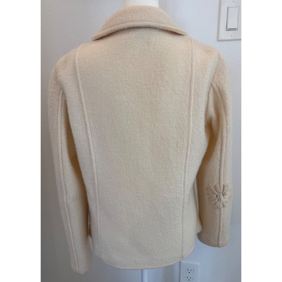 Coldwater‎ Creek Wool Flower Embellished Blazer Jacket Cream Size S Wedding - Picture 3 of 6